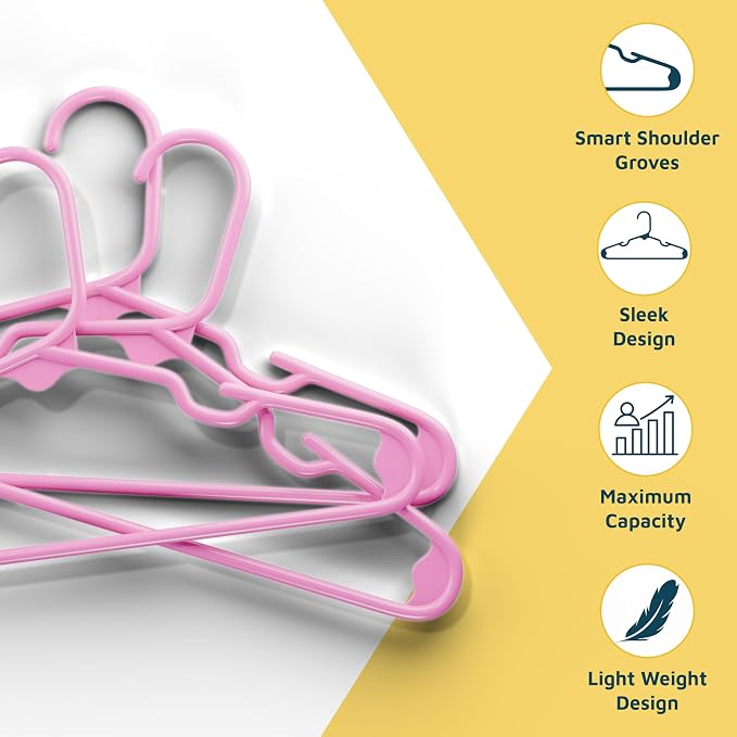 Lifemaster Plastic Kids Clothes Hangers – Children Clothes Hanger with Shoulder Notch, 11.6 Inch Space-Saving Closet Organizer for Baby, Toddler, and Kids Clothing, Hold Up to 5 lbs, Pack of 10, Pink - Image 5