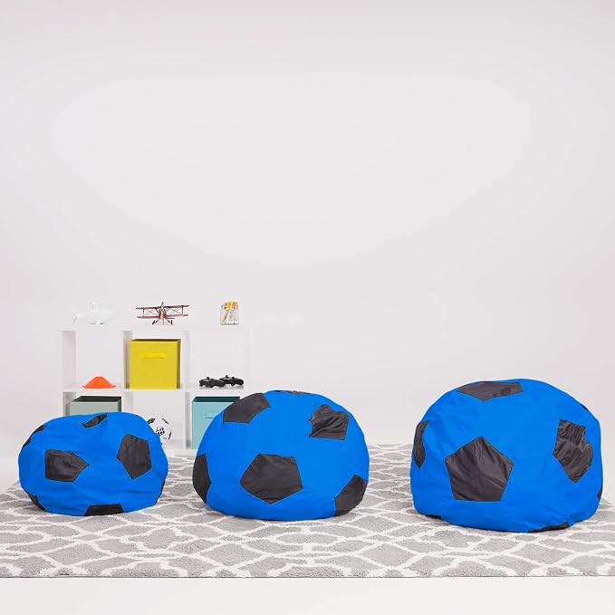 Posh Creations Kids Stuffed Animal Storage Bean Bag Chair Cover - Childrens Toy Organizer, Medium-27in, Sports Soccer Ball Blue and Black - Image 5