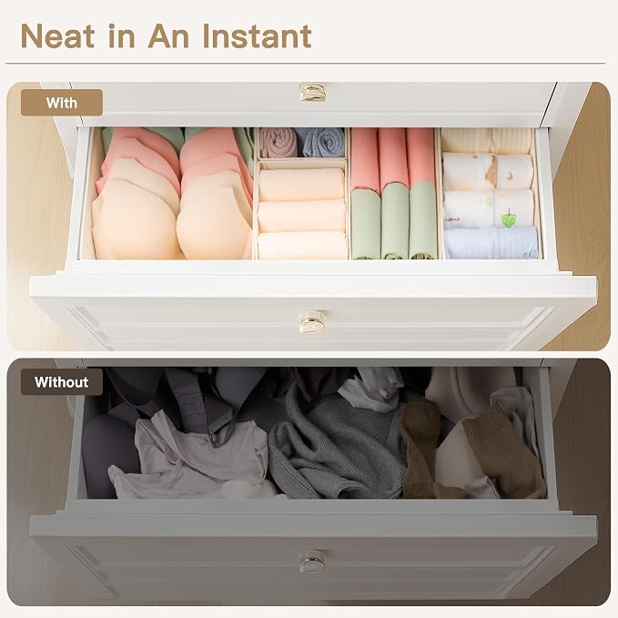 Drawer Organizer Clothes, 14 Pack Dresser Organizer for Baby Clothes, Underwear, Sock- Foldable Closet Organization and Storage Dividers Bins for Nursery, Bedroom and Dorm (Beige) - Image 9