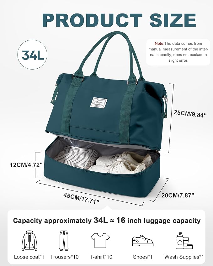 Travel Duffel Weekender Bag Women Tote Carry On Bags With Shoe Compartment | 18x14x8 inches Travel Overnight Bags with Trolley Sleeve for Airplanes Sport Tote Gym for Men Lightweight Daypack DarkBlue - Image 4