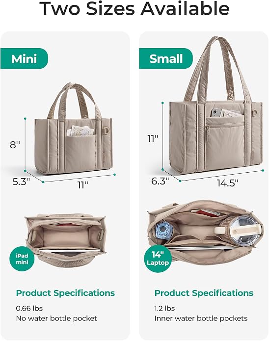 BAGSMART Boxy Tote Bag for Women, Crossbody Work Bag with Zipper | 3 Sizes Small Mini Tote Bag, Inner Tumbler Pocket Crush Bow Should Bag for Travel Work College - Image 7