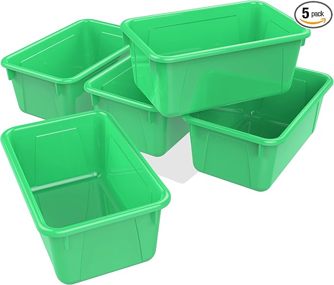 Storex Small Cubby Bins – Plastic Storage Containers for Classroom, 12.2 x 7.8 x 5.1 inches, Class Green, 5-Pack (62417A05C) by Storex