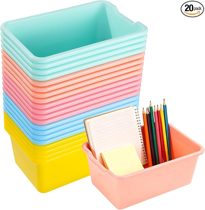 OMISTAR 20 Pack Book Bins for Classroom, 11.6 x 7.5 x 5.1 Plastic Cubby Book Bins Library Stackable Cubby Desk Organizer Containers Organizer Basket Bin for School Office Home Nursery Playroom by OMISTAR