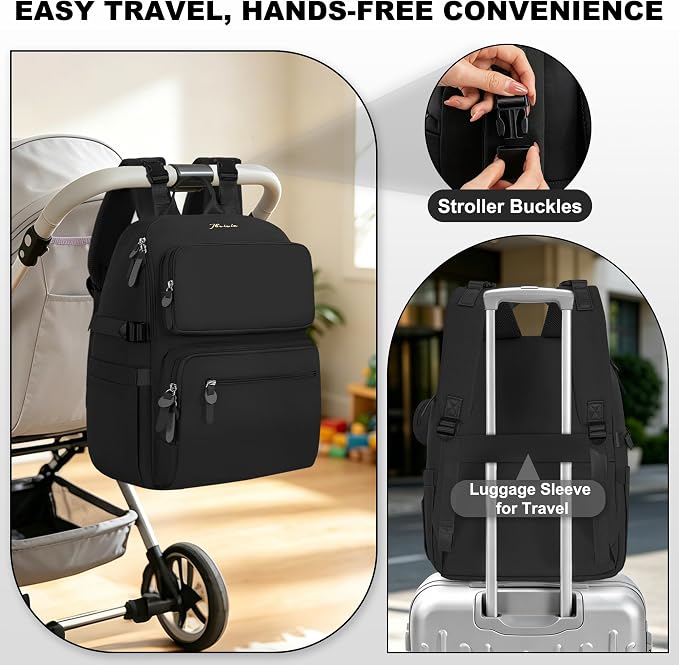 IBVIVIC Diaper Bag Backpack with Portable Changing Pad, Black | Multifunctional Baby Bag for Mom Dad, Large Capacity, Stroller Straps, Insulated Bottle Pockets & Pacifier Case - Image 7