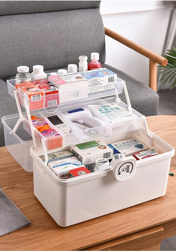 Sooyee Plastic Storage Box with 3-Tier Fold Tray, Tool Organizer Portable Handled Case, Lockable Container for Arts, Crafts, Cosmetic, Sewing, Toy, Washi Tape, Lego, Clear/White - Image 7