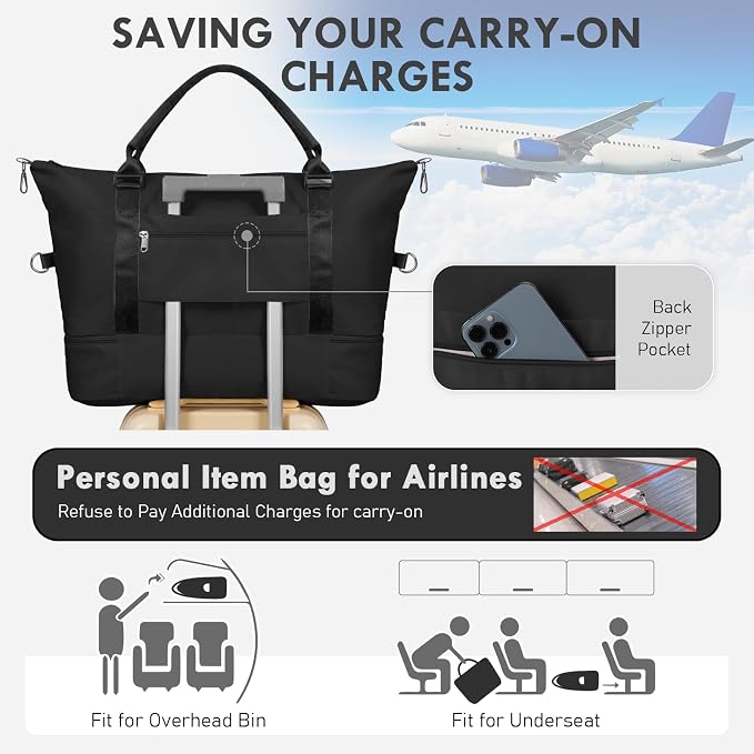 WOOMADA Weekender Overnight Bag for Women, Shoulder Travel Duffel with Shoes Compartment,Gym Bag with Toiletry Bag - Image 6