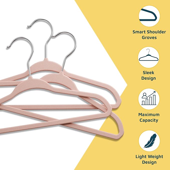 Pink Velvet Kids Hangers 20 Pack, 10.83" Non-Slip Baby & Toddler Hangers for Clothes, Space-Saving Slim ABS Plastic with 360° Swivel Hook & Notched Shoulders, Up to 10 lb Capacity - Image 3
