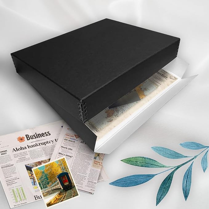 Golden State Art, Drop Front Archival Storage Box, 14.75"x18.75"x3"-Black | Acid-Free 14x18 Museum Photo Storage Box with Metal Edge, Preserve Documents, Prints, Poster, Photographs, Arts And Crafts - Image 7