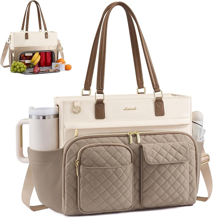 LOVEVOOK Lunch Bag, Tote Bag for Women with Insulated Lunch Compartment, Large Capacity Teacher Nurse Bag for Work with Large Cup Holder, Laptop Tote for Travel, College, Daily, 15.6 Inch by LOVEVOOK