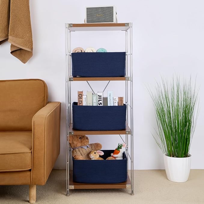 MiniArk Large Storage Baskets for Organizing, 17 x 13 x 7.5” Closet Shelf Baskets for Clothes Blanket Towels, Baby Nursery, Toy Bins Box, Woven Rope Baskets, 4 Packs Navy Blue - Image 4