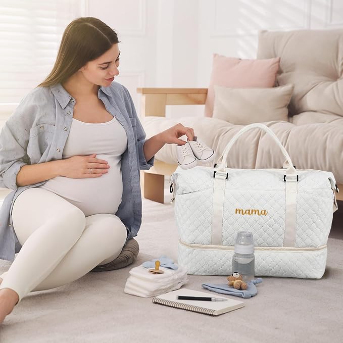 Dansydaisy Mama Hospital Bag for Women Labor Delivery,White | Travel Duffle Bag with Shoe Compartment and Toiletry Pouch Waterproof Weekender Bag for Women Pregnancy Overnight Gym Gift - Image 5