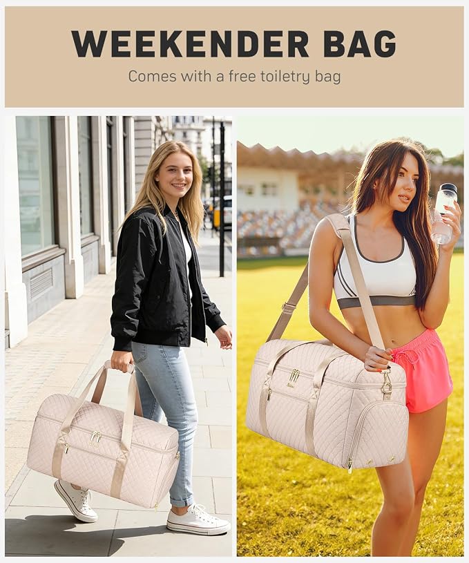Weekender Bags for Women, Wide Open Large Travel Duffle Bag with Shoe Compartment, Overnight Carry on Bag Personal Item Travel Bag with Wet Pocket (Nude) - Image 7