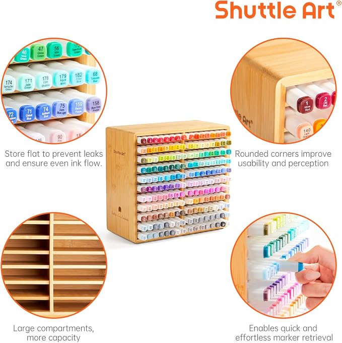 Shuttle Art Marker Organizer, Hold 176 Art Markers, Brush Pens, Pencil Large Holder with 22 Compartments for Home, Classroom, Office Desktop Stationary Storage - Image 3