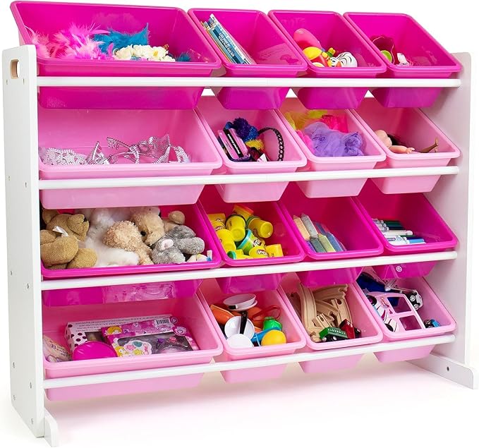 Humble Crew Supersized Toy Storage Organizer with 16 Removable Bins, White/Pink – Large Toy Storage for Toddlers Ideal for Kids' Rooms, Playrooms, and Nurseries - Modern Toy Bins for Kids - Image 2