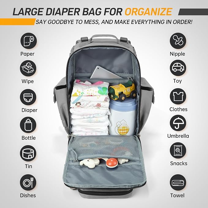 SHARKMOUTH Baby Diaper Bag for Dad - Military Diaper Backpack with Patches for Outdoor Hiking Travel Camping Park - Baby Shower Gifts Gray - Image 2
