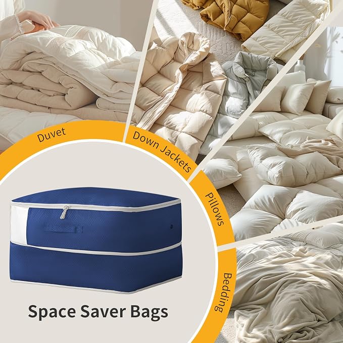 DIMJ Comforter Storage Bag 4 Pack - Blanket Storage Organizer Compression Bags, Large Capacity Ultra Space Saving Self Compression Organize for Bedding, Pillow, Duvet, Sheet Storage with Zipper Window - Image 7