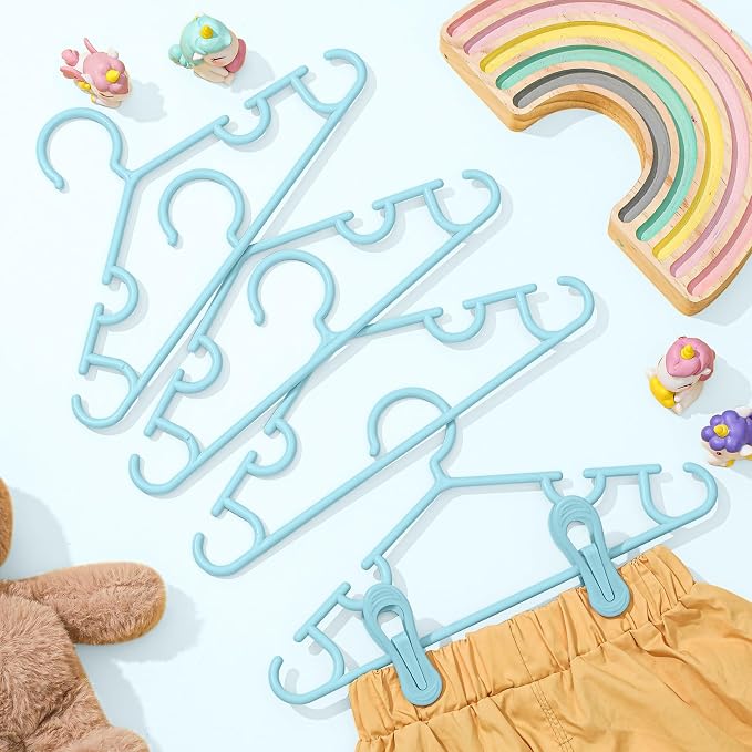 Hsei Baby Hanger with Clip for Pant,120 Packs Total,Sky Blue,10.6 Inch | 40 Kids Plastic Hanger with 80 Clips for Newborn, Nursery, Daycare, Preschool, Closet, Wardrobe Organizer for Baby Shower - Image 7