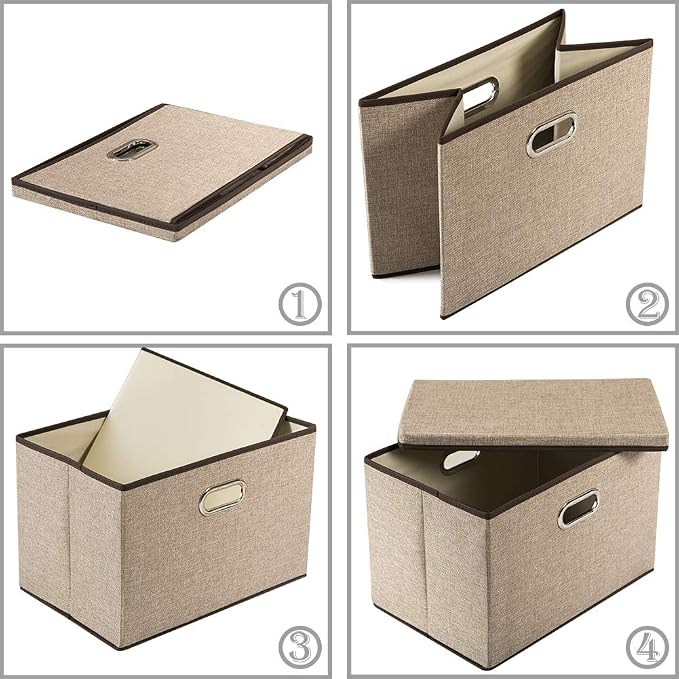 Large Collapsible Storage Bins with Lids [1-Pack] Jute Fabric Foldable Storage Boxes Organizer Containers Baskets Cube with Cover for Home Bedroom Closet Office Nursery (17.7x11.8x11.8) - Image 5