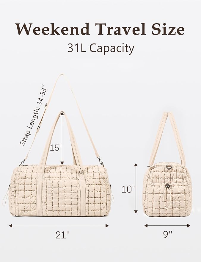 Quilted Travel Duffle Bag Puffer Weekender Bag Overnight Bag Duffel Gym Bag | Medium Soft Puffy Carry-On for Women, Large Lightweight Personal Item Travel Bag for Trips Business Sport Airplane Hospital - Image 3