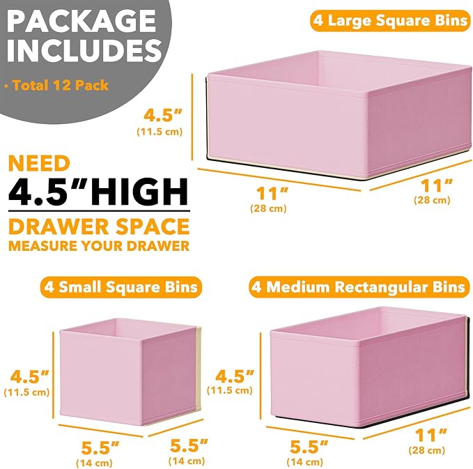 SpaceAid Drawer Organizer Clothes, 12 Pack Dresser Organizer Bins for Nursery, Closet Organization and Storage Dividers for Clothing, Baby Clothes, Underwears, Socks (Pink) - Image 6
