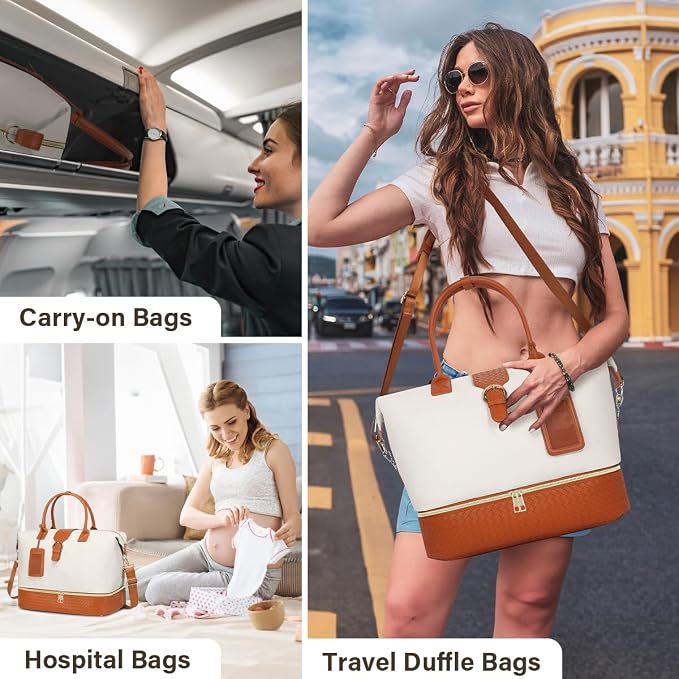 Leather Weekender Bags for Women, Travel Duffel Bag PU Overnight Bag Carry On Tote Bag with Shoe Compartment Wet Pocket - Image 6
