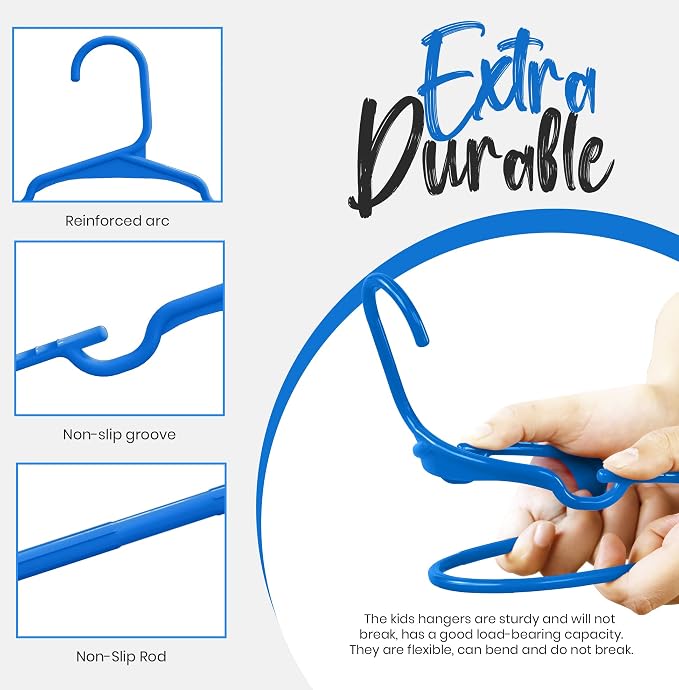 Utopia Home Kids Hangers 60 Pack – 11.5 Inch Baby Closet Hangers Blue | Plastic baby hangers | Fits children's & infant clothes | Gentle on delicate garments - Image 4