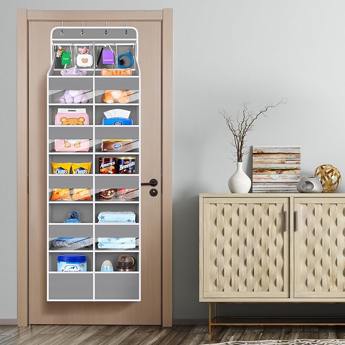 Univivi Upgraded Over the Door Organizer for Baby Nursery, Grey, 6-Shelf | Fabric Door Organizer with Clear Window Deep Pockets, Over Door Hanging Organizer for Baby Essential, Bedroom, and Dorm - Image 6