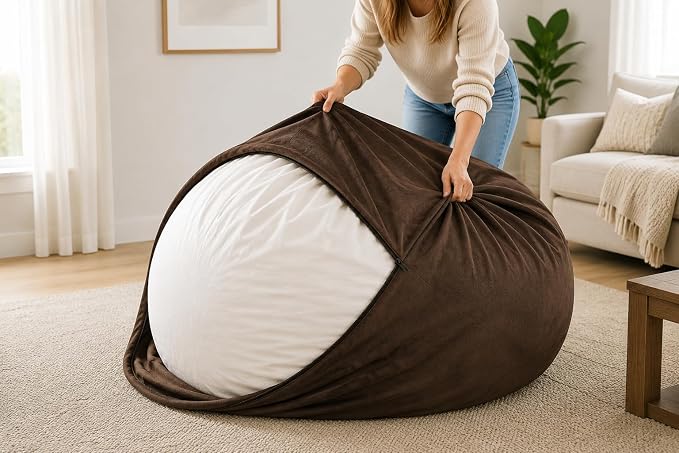 ULTIMATE SACK | 6 Ft Bean Bag Chair Replacement Cover Only | Brown Suede | Removable Washable Cover only by ULTIMATESACK