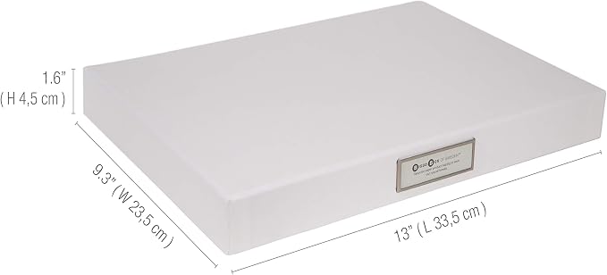 Bigso Sven Fiberboard Classic Hinged Document Box - File Organizer for Important Paperwork - Document Storage Box with Hinged Lid & Metal Label Window - 1.8 in x 13.2 in x 9.3 in - White - Image 3