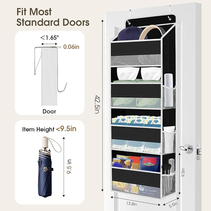 1Pack Over The Door Organizer Large Capacity Hanging Storage Room Organizer | 40 lb Capacity, Ultra-Sturdy, Foldable, Mesh Design with Clear Window, Space-Saving Organizer for Pantry, Nursery & Closet - Image 2