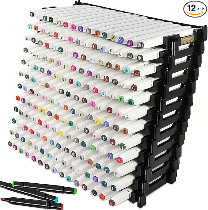 12 Layers Universal Marker Storage Trays, Penholder Display for 180 Pens SN01 Pencil Organizer Holder for Desk (Black-12 layers) by Evemodel