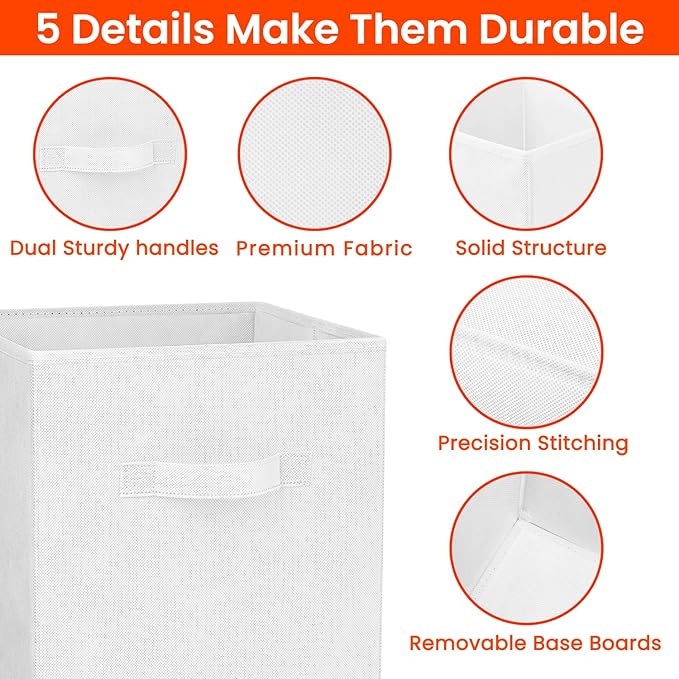 Storage Cubes - 11 Inch Heavy Duty Fabric Storage Bins for Shelves Closet Cube Organizer - 8 Pack Collapsible Cube Storage Bins Baskets for Clothes Blankets Toys - Nursery Organization (White) - Image 3