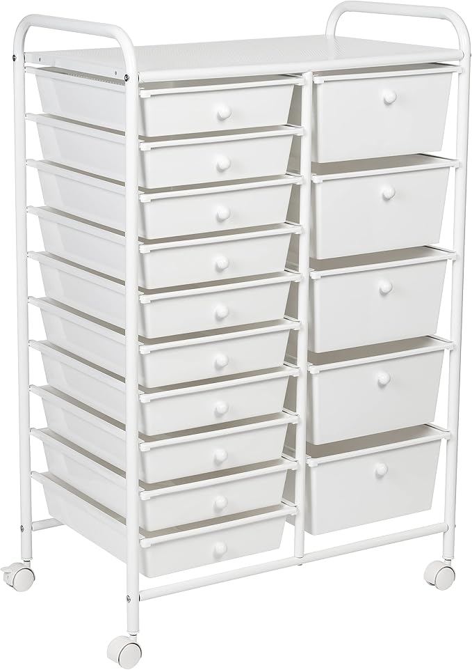 Honey-Can-Do 15-Drawer Metal Rolling Storage Cart, White Steel Multi-Purpose Organizer with Wheels, Heavy Duty Mobile Utility Trolley for Home Office, School, and Craft Supplies by Honey-Can-Do