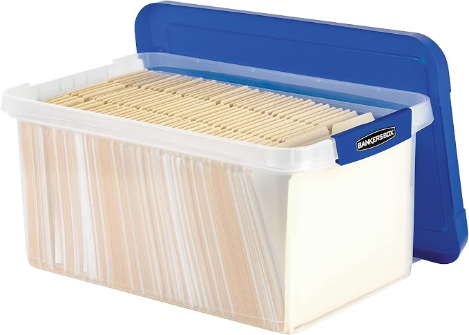 Bankers Box 20-Inch Heavy-Duty Plastic File Box, Letter | Protect letter files in a tough plastic box with hanging rails that keeps documents portable, organized, and secure. - Image 2