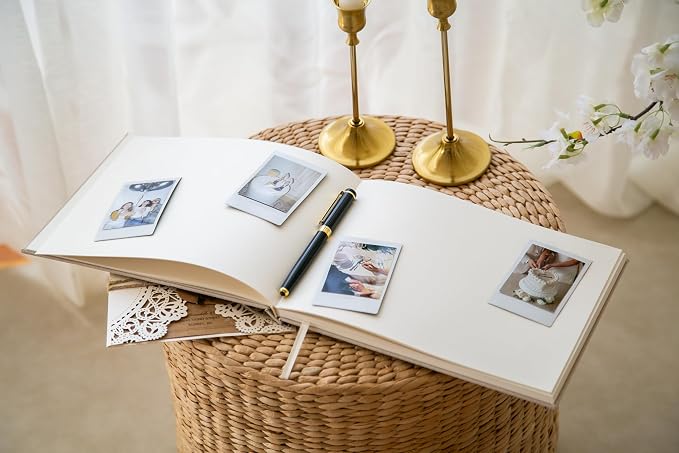 Personalized Linen Guest Book (Design 8) - 9 x 7.5 Hardcover Custom Wedding Guestbook Bride Groom Name Date Location Venue, Reception Ceremony Engagement Party Keepsake Signing Book w/ 120 Blank Pages - Image 6