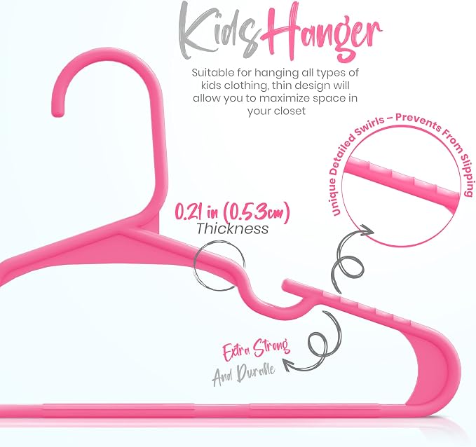 Utopia Home Kids Hangers 60 Pack – 11.5 Inch Baby Closet Hangers Pink | Plastic baby hangers | Fits children's & infant clothes | Gentle on delicate garments - Image 2