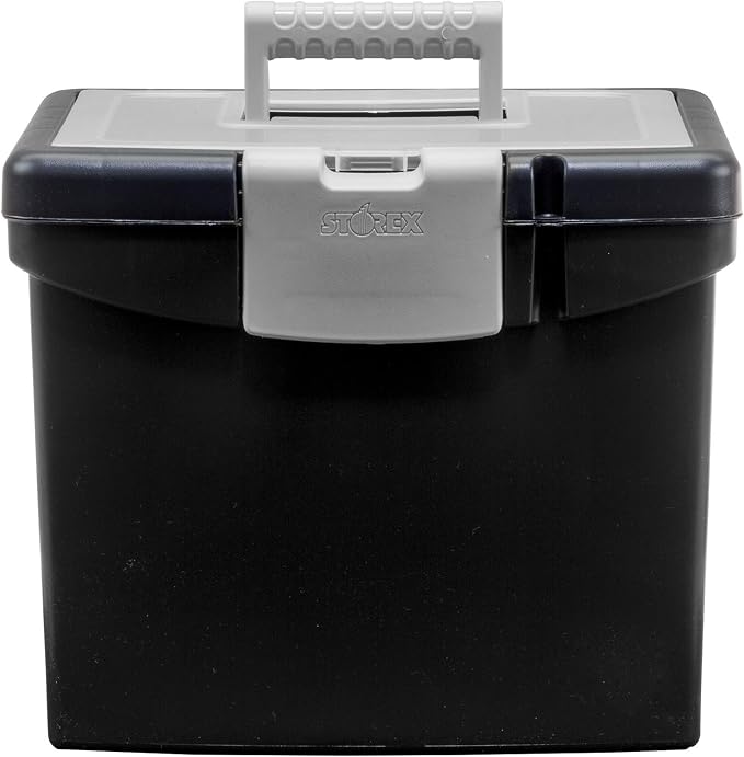 Storex 61504B02C Portable File Box with XL Lid, 11 x 13-1/2 x 11 Inches, Black - Image 3