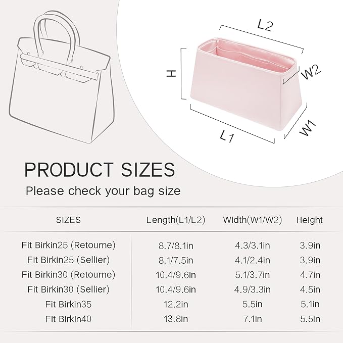 Fits for Brikin Bag Insert Organizer For Hermes(30 R,Pink) | Premium Silk Material,Smooth Touch,Lightweight,zipper,protect from scratches & stains,multiple pockets,keychain,waterproof - Image 8