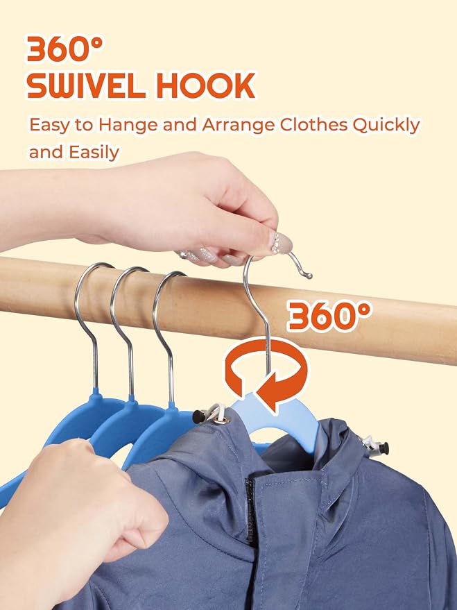 HOUSE DAY 14 Inch Kids Velvet Hangers 50 Pack, Durable Big Kid Hanger Blue | Children Hangers for Youth, Teen, Non Slip Kids Felt Hanger, Cute Small Hanger for Closet, Ideal for Everyday Use - Image 7