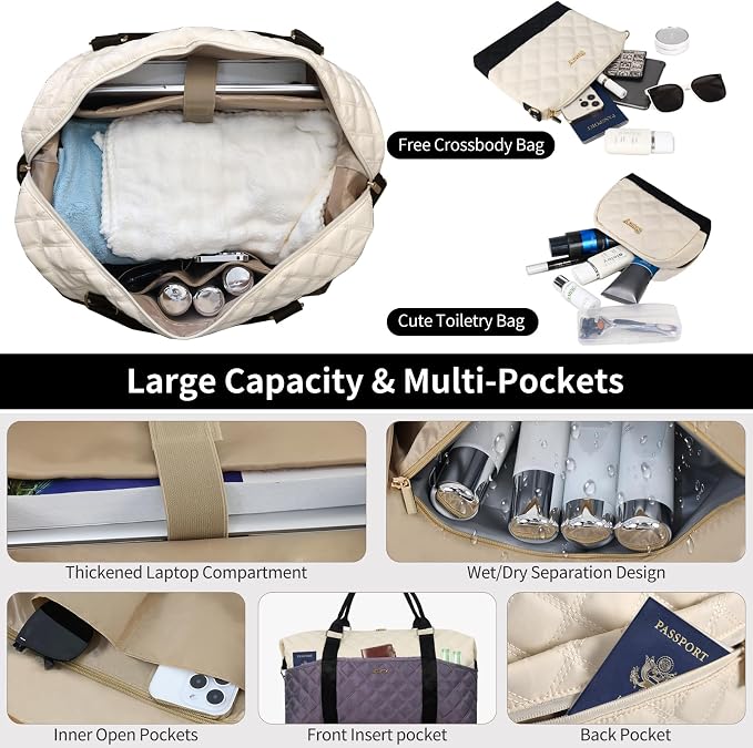 Weekender Bag, Large Travel Duffel Bag for Women, Carry on Overnight Bag with Shoe Compartment and Toiletry Bags - Image 3