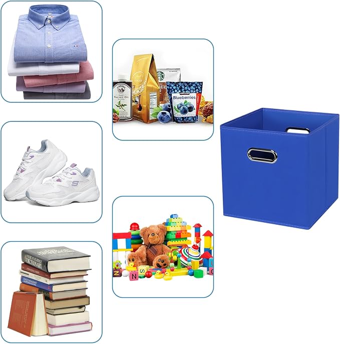 Fabric Cubby Storage Bins,13x13x13 Inches,Cube Organizer Bin Foldable Storage Boxes with Dual Handles Fabric Organizer Box and collapsible Storage basket,Set of 8,Dark Blue - Image 3