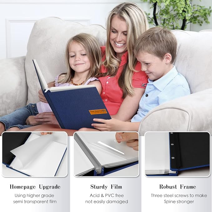 Spbapr Large Photo Album Self Adhesive Magnetic Scrapbook,DIY Scrapbook Album for 4x6 5x7 8x10 Picture,40 Pages Linen Cover Memory Book for Wedding Family Baby Pets, with Metallic Pen and Scraping - Image 3