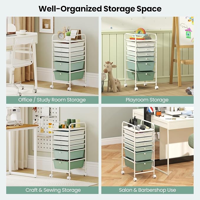 Giantex 6 Storage Drawer Cart Rolling Organizer Cart for Tools Scrapbook Paper Home Office School Multipurpose Mobile Utility Cart, Green Gradient - Image 9