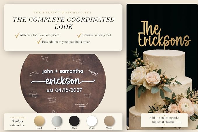 Personalized Round Guest Book Alternative Sign, Unique Guest Book Sign, Custom Alternative Guest Book, Wooden Guest Book, Wedding Ceremony Guestbook Sign (Design 7) - Image 6