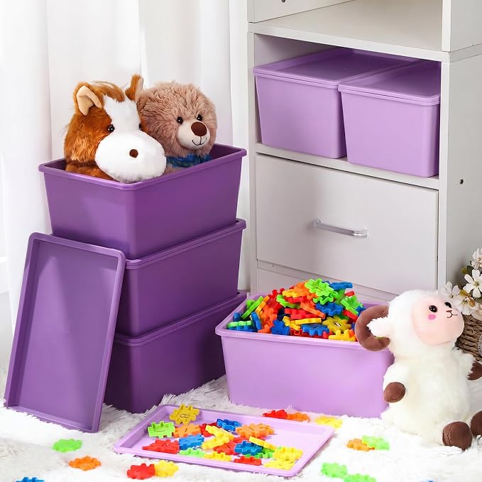 6 Pcs Small Plastic Storage Bins with Lids,Purple Series - Image 5