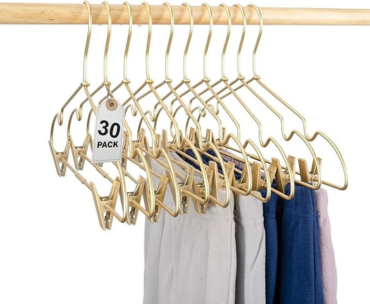 16.5" Adult Gold Metal Clips Pants Coat Clothes Hangers,30 Pack Coat Suit Closet Storage Display,Space Saving Standard Size Adult Clothing for Home Garment Clothes Shop by Koobay