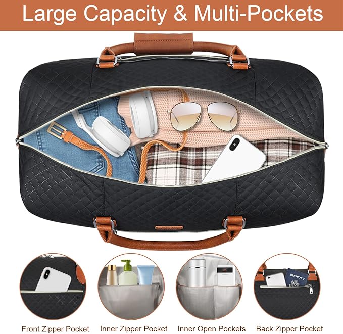 ITIEZY Weekender Bag for Women 21.5" Travel Duffel Large Carry On Bag 3PCS | Nylon Duffel Bag with Waterproof Shoe Compartment, Crossbody Bag and Toiletry Bag, Travel Weekend Hospital Overnight Gym Bag - Image 5