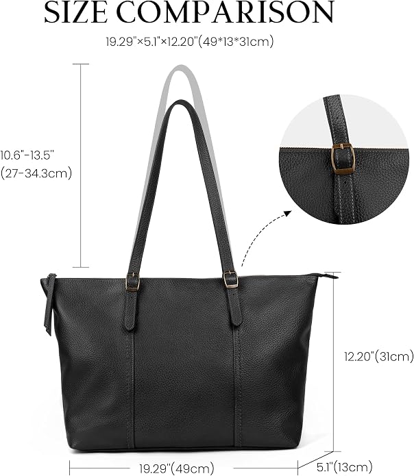 befen Vintage Genuine Leather Work Tote Bag for Women, Tote Bag with Zipper | Large Tote Bag with Zipper Leather Purse and Handbags with Compartment, Vintage Genuine Leather Work Tote Bag for Women - Image 7