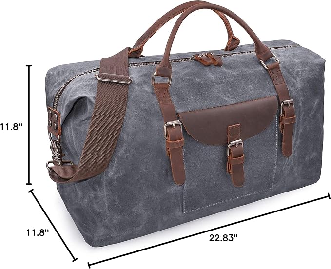Oversized Travel Duffel Bag Waterproof Canvas Genuine Leather Weekend bag Weekender Overnight Carryon Hand Bag - Image 8