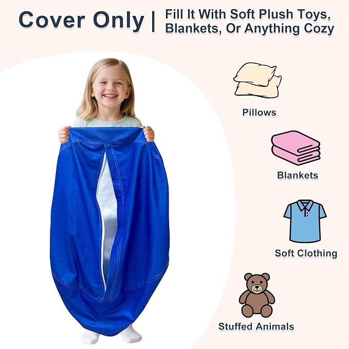Lukeight Stuffed Animal Storage Bean Bag Chair Cover for Kids, Velvet Plush Toy Organizer Seat, Cover Only, No Filling Included, Long YKK Zipper, Side Pocket, X-Large 30"D x 18"H - Image 2